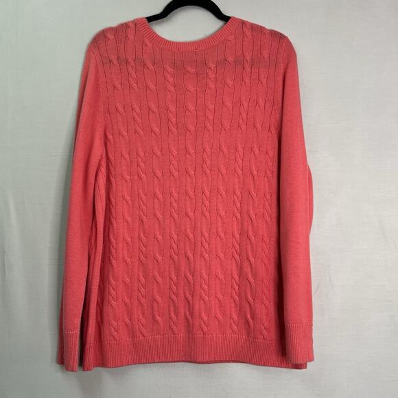 TALBOTS‎ Sweater 2X Cable Knit Lambswool Blend Coral Crew Neck Classic Timeless - Picture 4 of 9